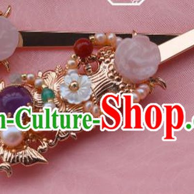 China Ancient Court Princess Golden Hairpin Traditional Ming Dynasty Palace Lady Pearls Hair Stick