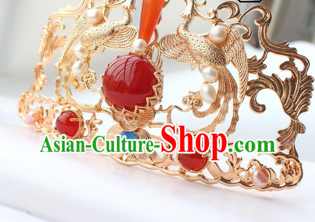 China Ancient Court Empress Hairpin Traditional Tang Dynasty Wedding Golden Phoenix Hair Crown China Ancient Court Empress Hairpin Traditional Tang Dynasty Wedding Golden Phoenix Hair Crown