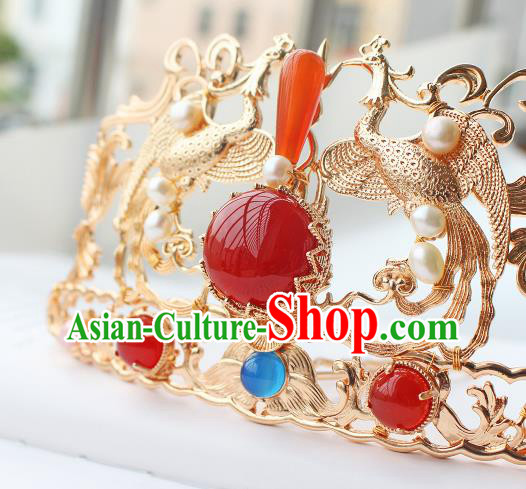 China Ancient Court Empress Hairpin Traditional Tang Dynasty Wedding Golden Phoenix Hair Crown China Ancient Court Empress Hairpin Traditional Tang Dynasty Wedding Golden Phoenix Hair Crown