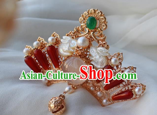 China Ancient Princess Shell Rabbit Hairpin Traditional Ming Dynasty Hanfu Agate Hair Crown China Ancient Princess Shell Rabbit Hairpin Traditional Ming Dynasty Hanfu Agate Hair Crown