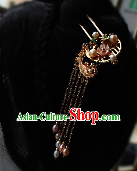 China Ancient Princess Goldfish Hairpin Traditional Ming Dynasty Court Woman Pearls Tassel Hair Stick China Ancient Princess Goldfish Hairpin Traditional Ming Dynasty Court Woman Pearls Tassel Hair Stick