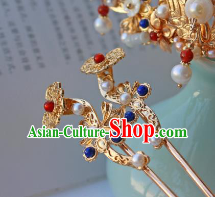 China Ancient Empress Golden Hairpin Traditional Ming Dynasty Palace Woman Gems Hair Stick China Ancient Empress Golden Hairpin Traditional Ming Dynasty Palace Woman Gems Hair Stick