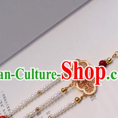 Chinese Traditional Qing Dynasty Pearls Tassel Pendant Ancient Imperial Concubine Brooch Accessories