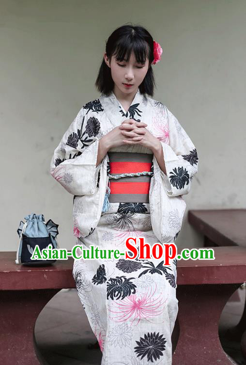 Japanese Traditional Ink Painting Chrysanthemum Yukata Dress Asian Japan Hanabi Taikai Kimono Costume Japanese Traditional Ink Painting Chrysanthemum Yukata Dress Asian Japan Hanabi Taikai Kimono Costume