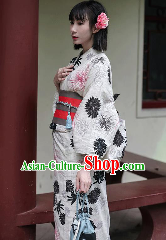 Japanese Traditional Ink Painting Chrysanthemum Yukata Dress Asian Japan Hanabi Taikai Kimono Costume Japanese Traditional Ink Painting Chrysanthemum Yukata Dress Asian Japan Hanabi Taikai Kimono Costume