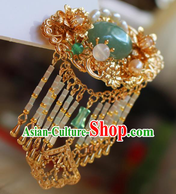 China Ancient Princess Aventurine Hairpin Headwear Traditional Ming Dynasty Court Lady Tassel Hair Comb China Ancient Princess Aventurine Hairpin Headwear Traditional Ming Dynasty Court Lady Tassel Hair Comb