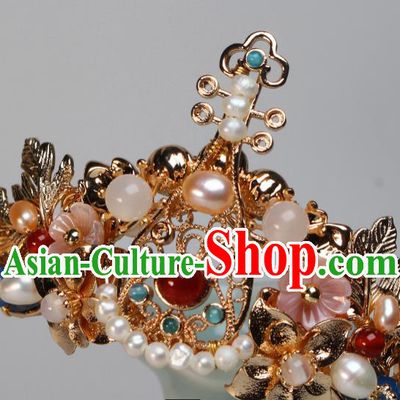 China Ancient Court Woman Headwear Hairpin Traditional Tang Dynasty Palace Lady Golden Lute Hair Crown