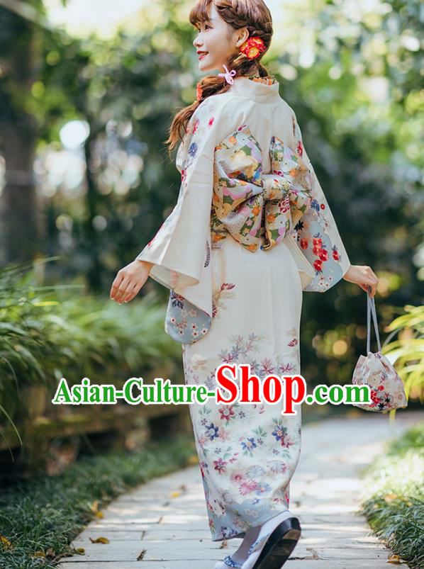 Japanese Traditional Costumes Asian Japan Printing White Tsukesage Kimono