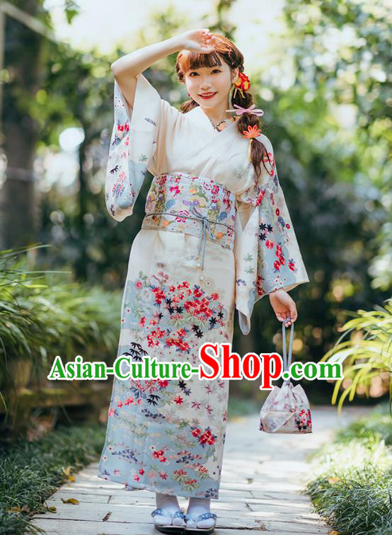 Japanese Traditional Costumes Asian Japan Printing White Tsukesage Kimono