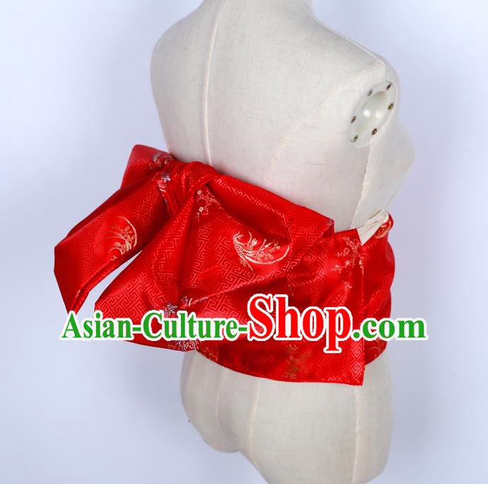 Japanese Kimono Red Brocade Belt Japan Traditional Yukata Waistband Japanese Kimono Red Brocade Belt Japan Traditional Yukata Waistband