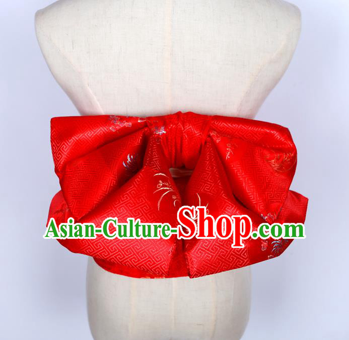 Japanese Kimono Red Brocade Belt Japan Traditional Yukata Waistband Japanese Kimono Red Brocade Belt Japan Traditional Yukata Waistband