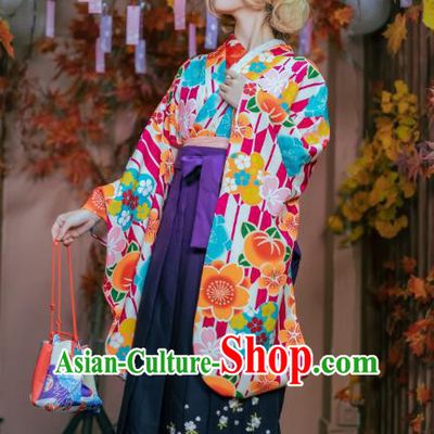 Japanese Traditional Young Lady Costumes Asian Japan Cosplay Kimono Printing Blouse and Hakama Pants