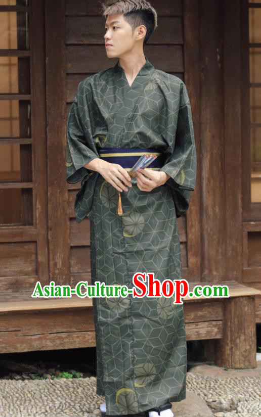Japanese Cosplay Samurai Clothing Asian Japan Traditional Dark Green Yukata Japanese Cosplay Samurai Clothing Asian Japan Traditional Dark Green Yukata