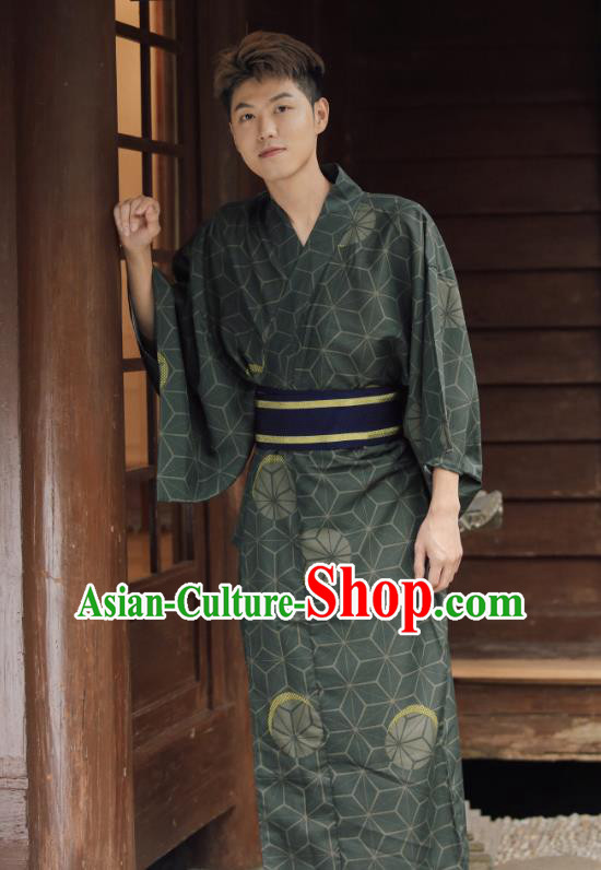 Japanese Cosplay Samurai Clothing Asian Japan Traditional Dark Green Yukata Japanese Cosplay Samurai Clothing Asian Japan Traditional Dark Green Yukata
