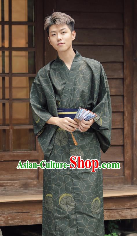 Japanese Cosplay Samurai Clothing Asian Japan Traditional Dark Green Yukata Japanese Cosplay Samurai Clothing Asian Japan Traditional Dark Green Yukata