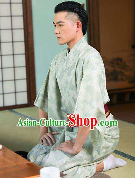 Japanese Male Clothing Asian Japan Traditional Printing Light Green Yukata Robe Japanese Male Clothing Asian Japan Traditional Printing Light Green Yukata Robe