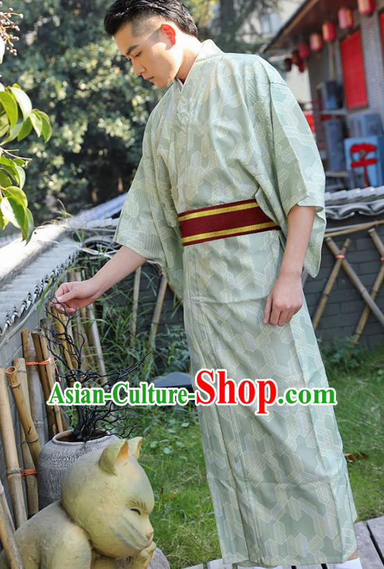 Japanese Male Clothing Asian Japan Traditional Printing Light Green Yukata Robe Japanese Male Clothing Asian Japan Traditional Printing Light Green Yukata Robe