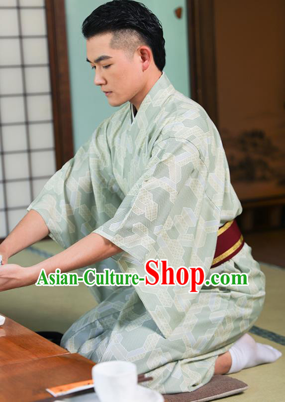 Japanese Male Clothing Asian Japan Traditional Printing Light Green Yukata Robe Japanese Male Clothing Asian Japan Traditional Printing Light Green Yukata Robe