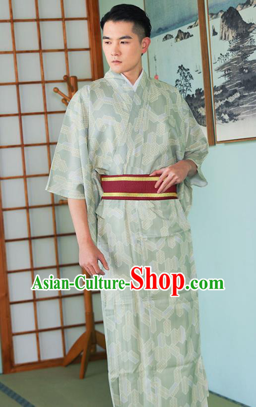 Japanese Male Clothing Asian Japan Traditional Printing Light Green Yukata Robe Japanese Male Clothing Asian Japan Traditional Printing Light Green Yukata Robe