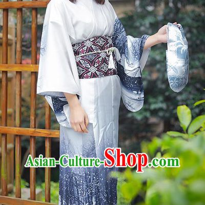 Asian Japan Woman New Year Kimono Costume Japanese Traditional Ink Painting Yukata Dress