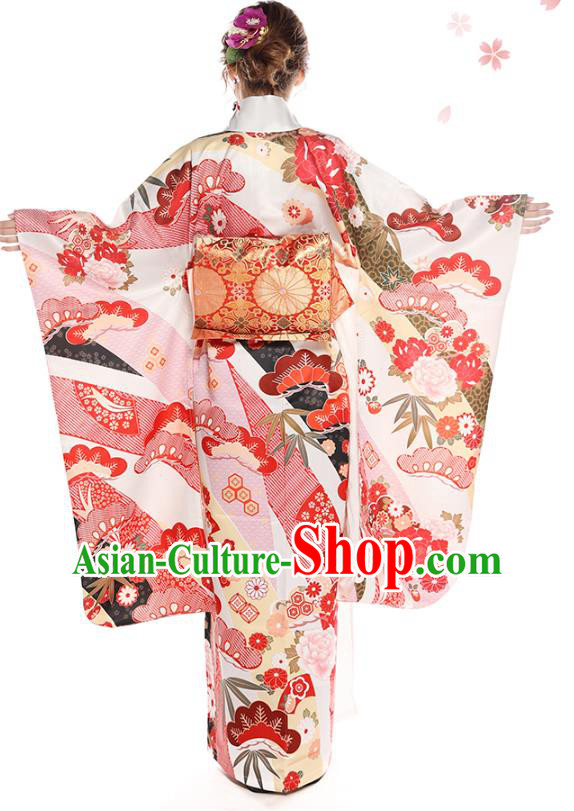 Asian Japan Printing Peony Furisode Kimono Costume Japanese Traditional Wedding Bride Yukata Dress Asian Japan Printing Peony Furisode Kimono Costume Japanese Traditional Wedding Bride Yukata Dress