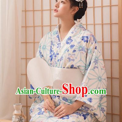 Japanese Traditional Hanabi Taikai Yukata Dress Asian Japan Summer Festival Printing White Kimono Fashion