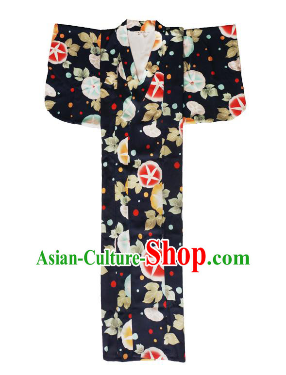Asian Japan Young Lady Kimono Fashion Japanese Traditional Printing Petunia Navy Yukata Dress Asian Japan Young Lady Kimono Fashion Japanese Traditional Printing Petunia Navy Yukata Dress