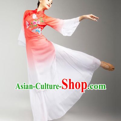 Chinese Traditional Stage Performance Costumes Classical Dance Embroidered Outfits Umbrella Dance Red Dress