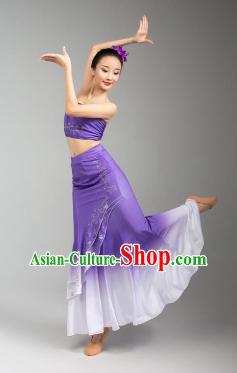 China Traditional Dai Nationality Woman Clothing Yunnan Ethnic Peacock Dance Purple Dress Outfits China Traditional Dai Nationality Woman Clothing Yunnan Ethnic Peacock Dance Purple Dress Outfits
