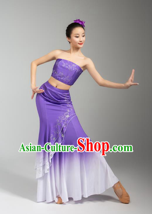 China Traditional Dai Nationality Woman Clothing Yunnan Ethnic Peacock Dance Purple Dress Outfits China Traditional Dai Nationality Woman Clothing Yunnan Ethnic Peacock Dance Purple Dress Outfits