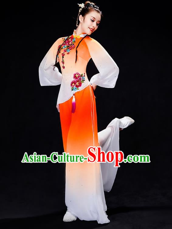 China Folk Dance Performance Orange Uniforms Fan Dance Yangko Dance Clothing China Folk Dance Performance Orange Uniforms Fan Dance Yangko Dance Clothing