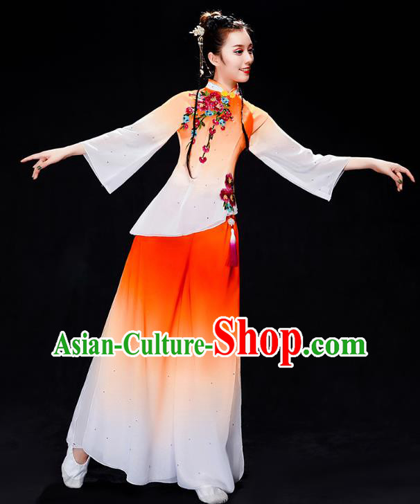 China Folk Dance Performance Orange Uniforms Fan Dance Yangko Dance Clothing China Folk Dance Performance Orange Uniforms Fan Dance Yangko Dance Clothing