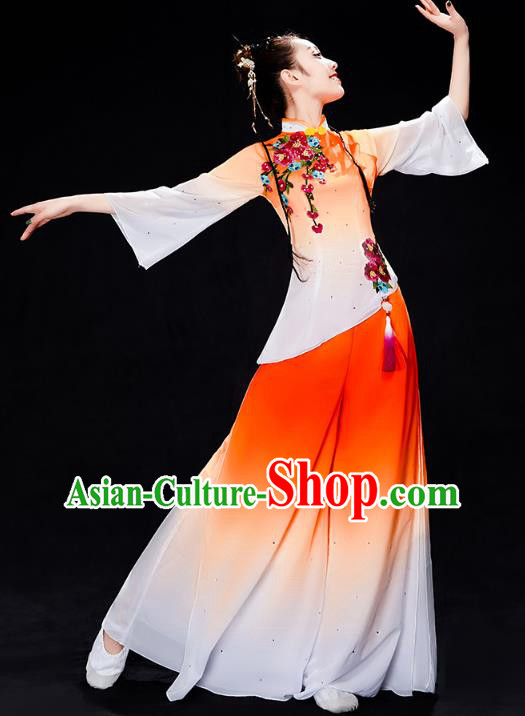 China Folk Dance Performance Orange Uniforms Fan Dance Yangko Dance Clothing China Folk Dance Performance Orange Uniforms Fan Dance Yangko Dance Clothing
