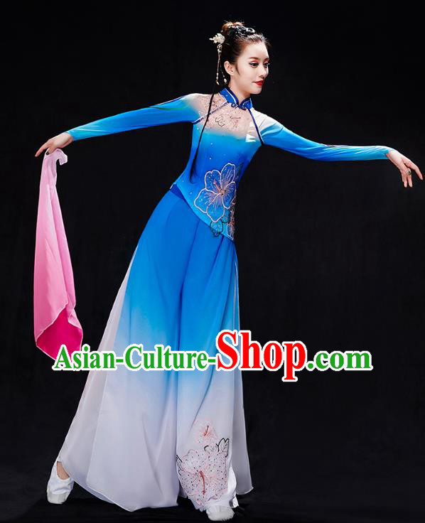Chinese Fan Dance Blue Outfits Umbrella Dance Clothing Traditional Classical Dance Performance Costumes Chinese Fan Dance Blue Outfits Umbrella Dance Clothing Traditional Classical Dance Performance Costumes