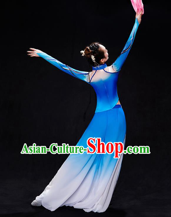 Chinese Fan Dance Blue Outfits Umbrella Dance Clothing Traditional Classical Dance Performance Costumes Chinese Fan Dance Blue Outfits Umbrella Dance Clothing Traditional Classical Dance Performance Costumes