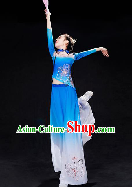 Chinese Fan Dance Blue Outfits Umbrella Dance Clothing Traditional Classical Dance Performance Costumes Chinese Fan Dance Blue Outfits Umbrella Dance Clothing Traditional Classical Dance Performance Costumes
