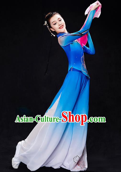 Chinese Fan Dance Blue Outfits Umbrella Dance Clothing Traditional Classical Dance Performance Costumes Chinese Fan Dance Blue Outfits Umbrella Dance Clothing Traditional Classical Dance Performance Costumes