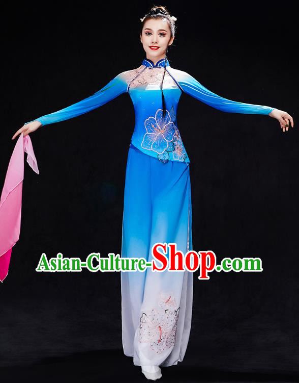 Chinese Fan Dance Blue Outfits Umbrella Dance Clothing Traditional Classical Dance Performance Costumes Chinese Fan Dance Blue Outfits Umbrella Dance Clothing Traditional Classical Dance Performance Costumes
