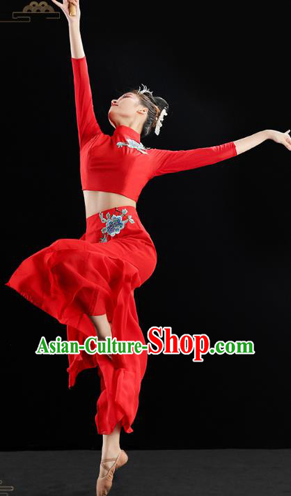 Chinese Traditional Classical Dance Costumes Fan Dance Red Outfits Umbrella Dance Clothing Chinese Traditional Classical Dance Costumes Fan Dance Red Outfits Umbrella Dance Clothing
