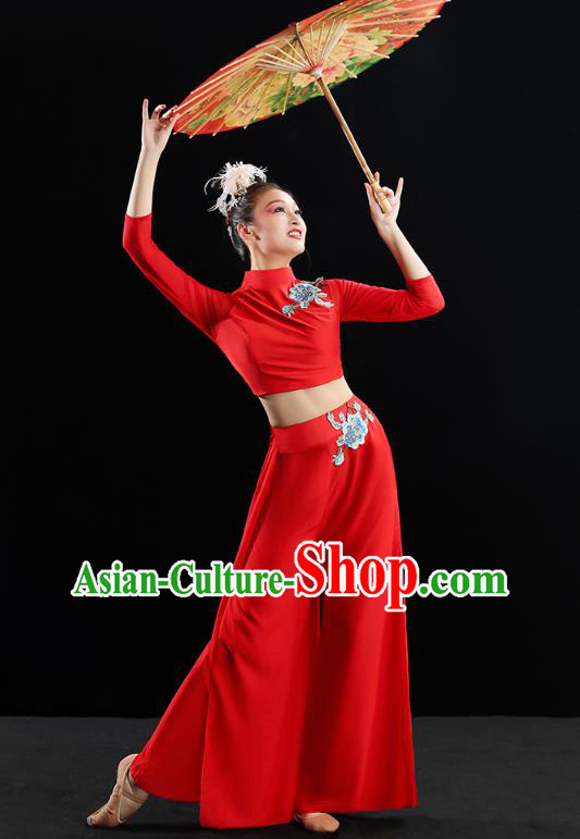 Chinese Traditional Classical Dance Costumes Fan Dance Red Outfits Umbrella Dance Clothing Chinese Traditional Classical Dance Costumes Fan Dance Red Outfits Umbrella Dance Clothing