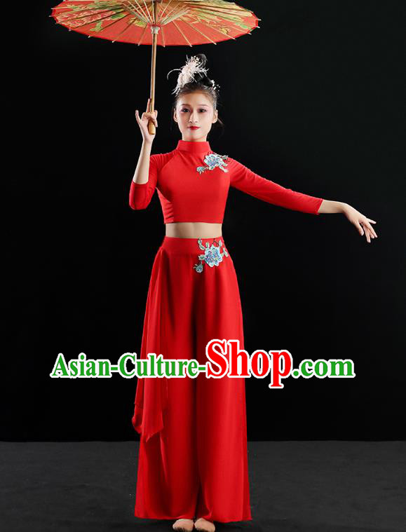 Chinese Traditional Classical Dance Costumes Fan Dance Red Outfits Umbrella Dance Clothing Chinese Traditional Classical Dance Costumes Fan Dance Red Outfits Umbrella Dance Clothing