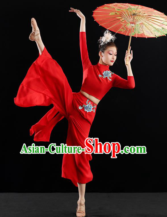 Chinese Traditional Classical Dance Costumes Fan Dance Red Outfits Umbrella Dance Clothing Chinese Traditional Classical Dance Costumes Fan Dance Red Outfits Umbrella Dance Clothing