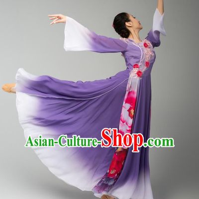 Chinese Umbrella Dance Violet Dress Traditional Fan Dance Performance Costumes Classical Dance Clothing