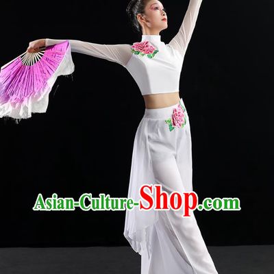 Chinese Umbrella Dance Clothing Traditional Classical Dance Costumes Woman Solo Dance White Outfits