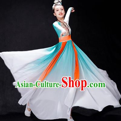 Chinese Classical Dance Costumes Hanfu Dance Blue Dress Traditional Umbrella Dance Clothing