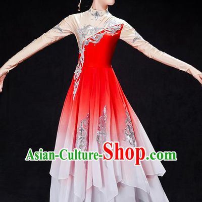 Chinese Traditional Umbrella Dance Clothing Classical Dance Costumes Group Dance Red Dress
