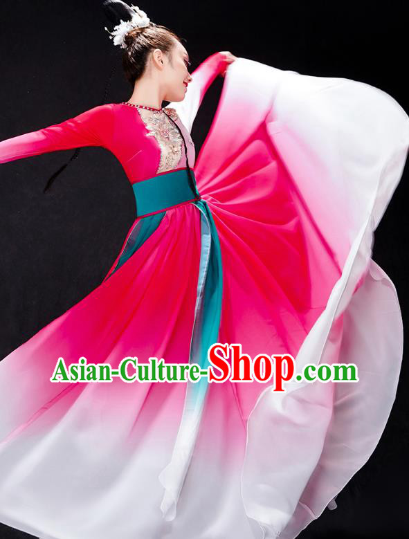 Chinese Female Group Dance Rosy Dress Traditional Umbrella Dance Clothing Classical Dance Costumes Chinese Female Group Dance Rosy Dress Traditional Umbrella Dance Clothing Classical Dance Costumes