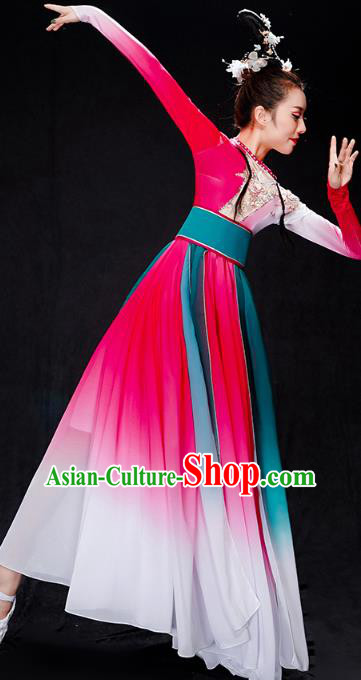 Chinese Female Group Dance Rosy Dress Traditional Umbrella Dance Clothing Classical Dance Costumes Chinese Female Group Dance Rosy Dress Traditional Umbrella Dance Clothing Classical Dance Costumes