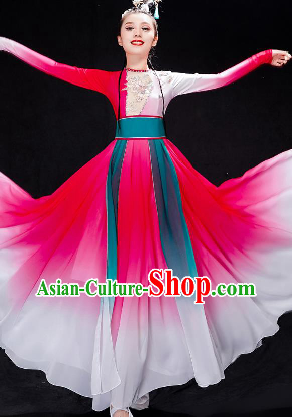 Chinese Female Group Dance Rosy Dress Traditional Umbrella Dance Clothing Classical Dance Costumes Chinese Female Group Dance Rosy Dress Traditional Umbrella Dance Clothing Classical Dance Costumes
