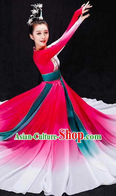 Chinese Female Group Dance Rosy Dress Traditional Umbrella Dance Clothing Classical Dance Costumes Chinese Female Group Dance Rosy Dress Traditional Umbrella Dance Clothing Classical Dance Costumes